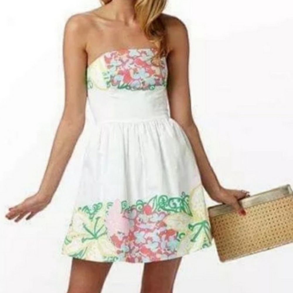 Lily Pulitzer Lotti Strapless Mini Dress in Mariposa White Floral Size 8